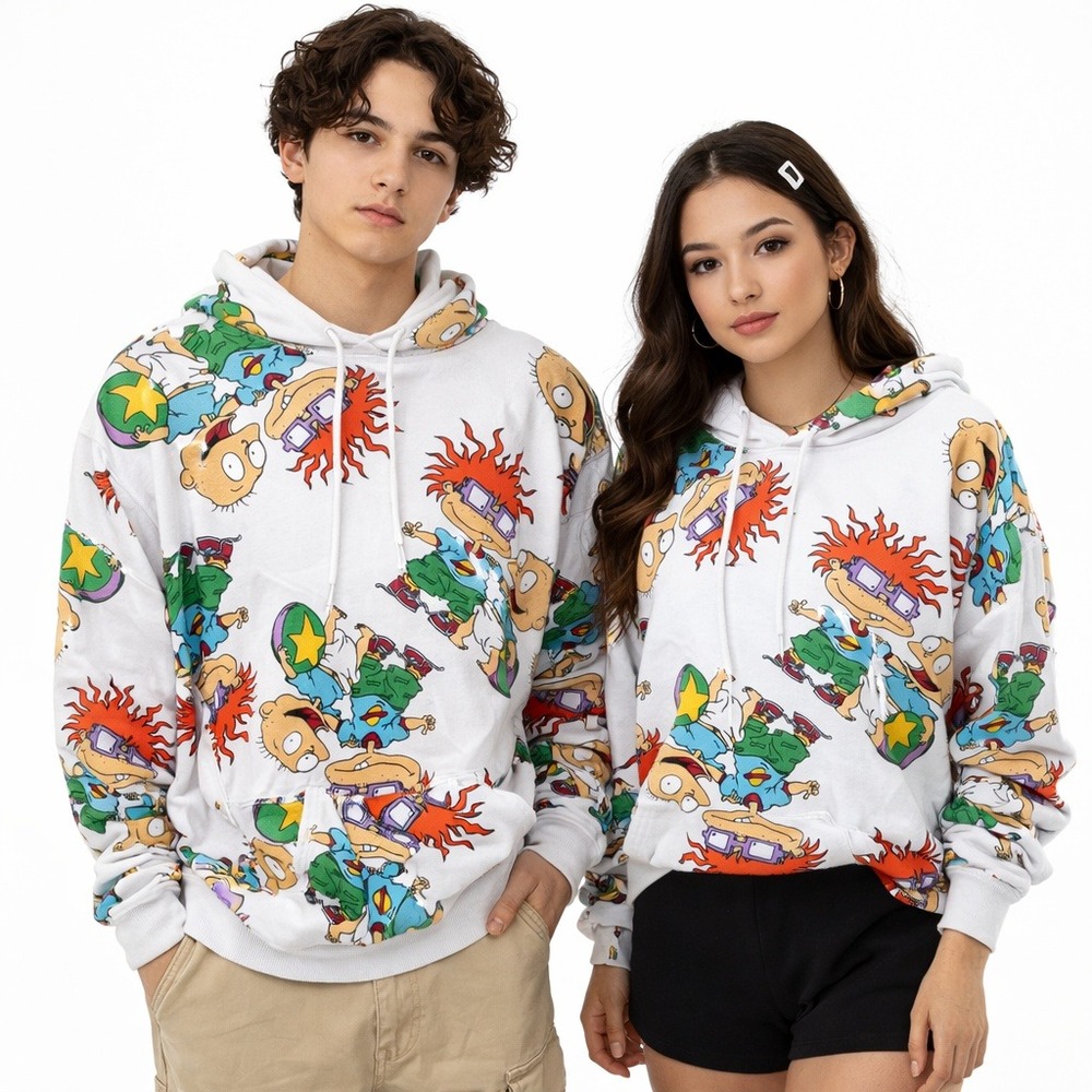 Nickelodeon Rugrats All Over‎ Print Hoodie White Tommy Chuckie XXL 2017 Retro